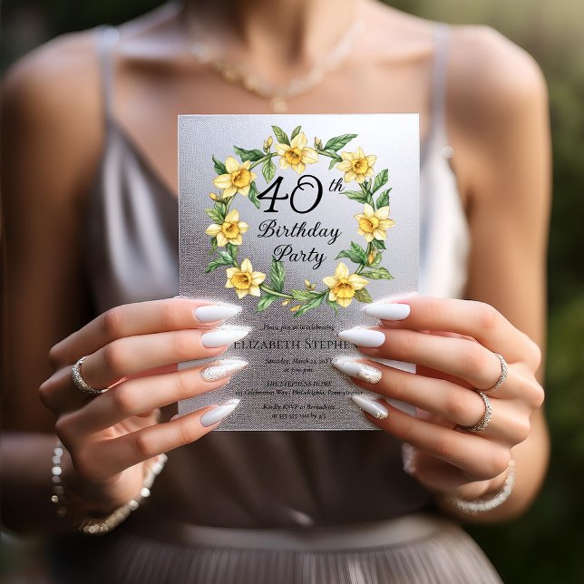 Elegant Yellow Daffodils Floral 40th Birthday Vellum Invitations (Elegant Yellow Daffodils Floral 40th Birthday Party Vellum Invitation)
