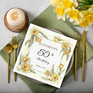Elegant Yellow Daffodils Floral 50th Birthday Napkins