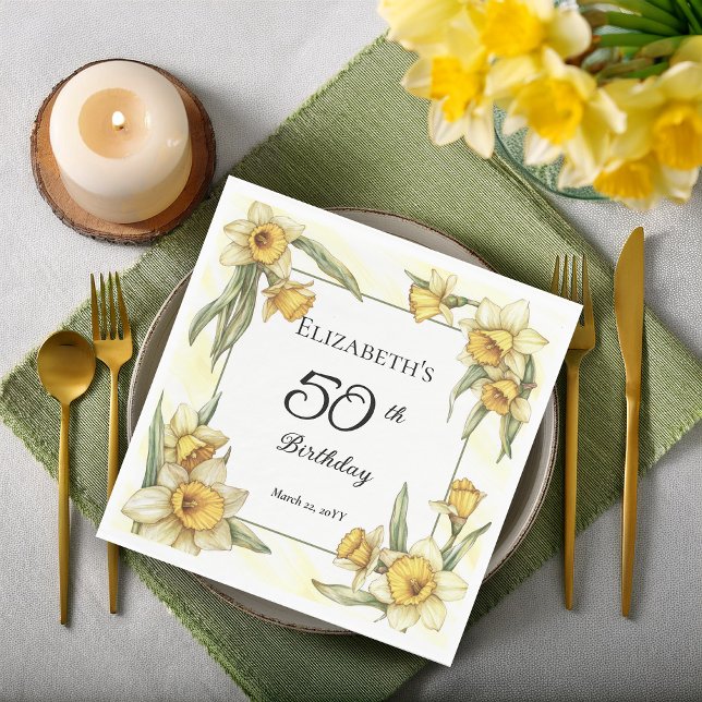 Elegant Yellow Daffodils Floral 50th Birthday Napkins (Elegant Yellow Daffodils Floral 50th Birthday Party Napkins)