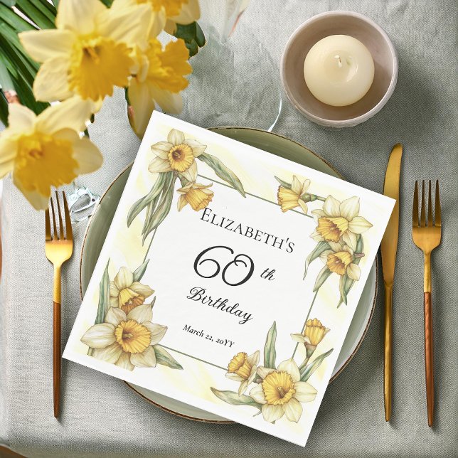 Elegant Yellow Daffodils Floral 60th Birthday Napkins (Elegant Yellow Daffodils Floral 60th Birthday Party Napkins)