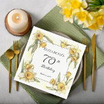 Elegant Yellow Daffodils Floral 70th Birthday Napkins<br><div class="desc">Elegant yellow daffodils floral design "70th Birthday" design featuring a floral square frame of daffodils surrounding a white and green frame on a distressed yellow and white background.</div>