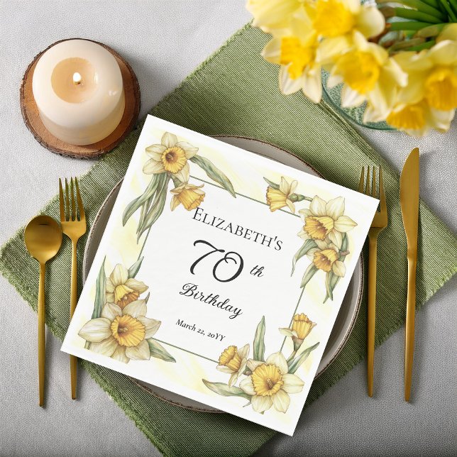 Elegant Yellow Daffodils Floral 70th Birthday Napkins (Elegant Yellow Daffodils Floral 70th Birthday Party Napkins)