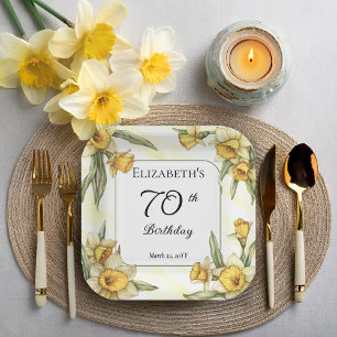 Elegant Yellow Daffodils Floral 70th Birthday Paper Plates