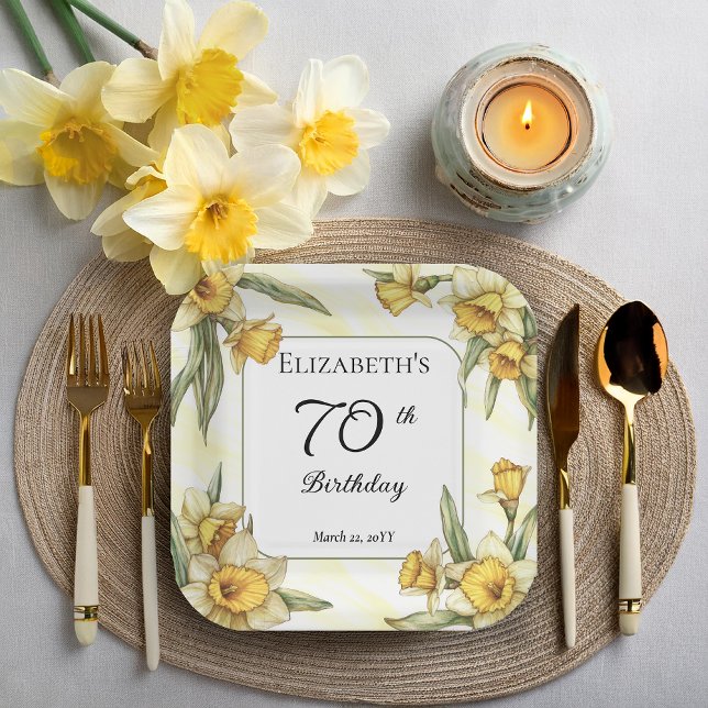 Elegant Yellow Daffodils Floral 70th Birthday Paper Plates (Elegant Yellow Daffodils Floral 70th Birthday Party Square Paper Plates)