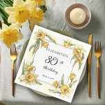 Elegant Yellow Daffodils Floral 80th Birthday Napkins<br><div class="desc">Elegant yellow daffodils floral design "80th Birthday" design featuring a floral square frame of daffodils surrounding a white and green frame on a distressed yellow and white background.</div>