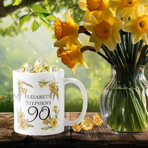 Elegant Yellow Daffodils Floral 90th Birthday Coffee Mug