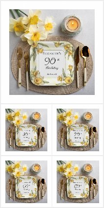 Elegant Yellow Daffodils Floral Birthday Party Sq