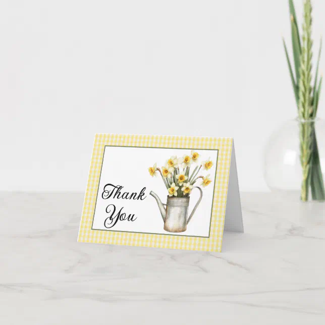 Elegant Yellow Daffodils Floral Water Can Birthday Thank You Card | Zazzle