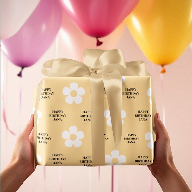 Elegant Yellow Daisy Happy Birthday  Wrapping Paper (Creator Uploaded)