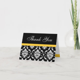 Elegant Yellow Damask Monogram Wedding Thank You Card