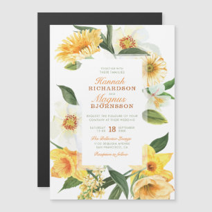 Elegant Yellow Delicate Daffodils Floral Wedding Magnetic Invitation