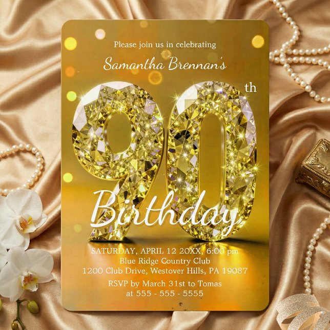 Elegant Yellow Diamond Gemstone Glamour 90th Party Invitation (Creator Uploaded)