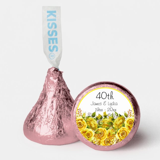 Elegant Yellow Floral 40th Wedding Anniversary Hershey®'s Kisses® (Front)