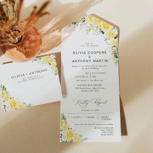 Elegant Yellow Floral All in One Wedding Invite
