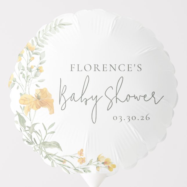 Elegant Yellow Floral Baby Shower Balloon (Front)