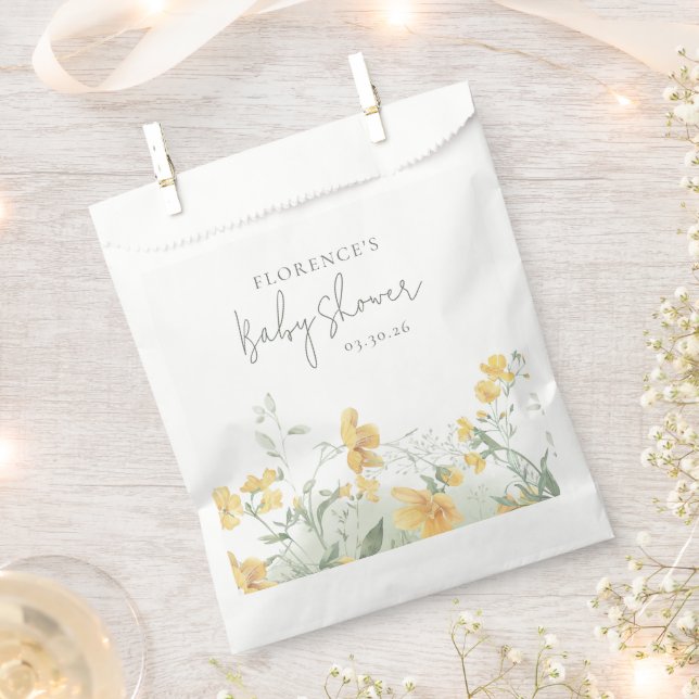 Elegant Yellow Floral Baby Shower Favor Bag (Clipped)