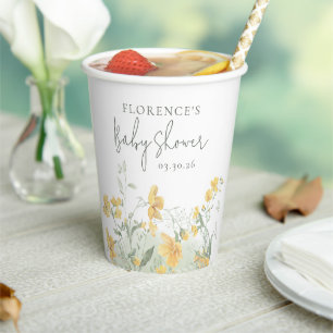 Elegant Yellow Floral Baby Shower Paper Cups