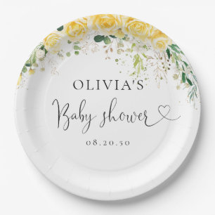 Elegant Yellow Floral Baby Shower Paper Plate