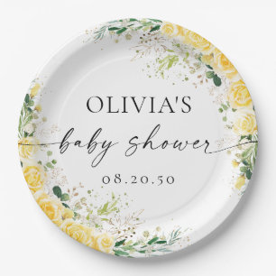 Elegant Yellow Floral Baby Shower Paper Plate
