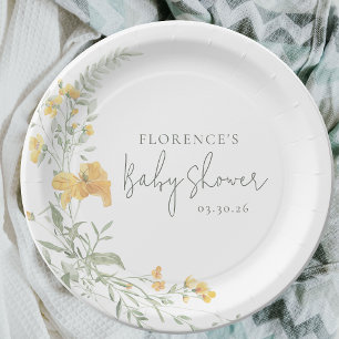 Elegant Yellow Floral Baby Shower Paper Plates