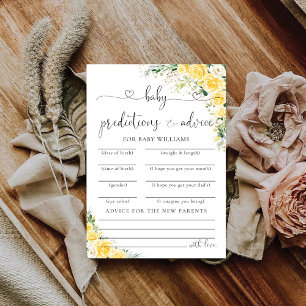 Elegant Yellow Floral Baby Shower Predictions Card