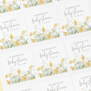 Elegant Yellow Floral Baby Shower Square Sticker