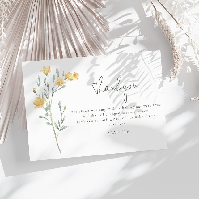 Elegant Yellow Floral Baby Shower Thank You Card (Creator Uploaded)