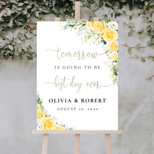 Elegant Yellow Floral Best Day Ever Wedding Foam Board
