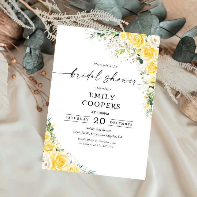 Elegant Yellow Floral Bridal Shower Invitation (Creator Uploaded)