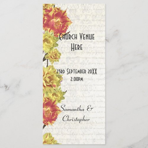 Elegant yellow floral church wedding program