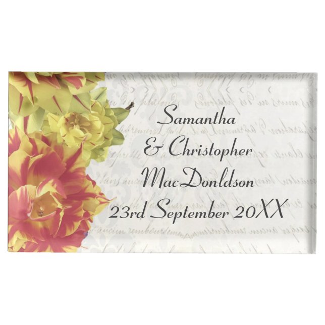 Elegant yellow floral country floral wedding table card holder (Front)