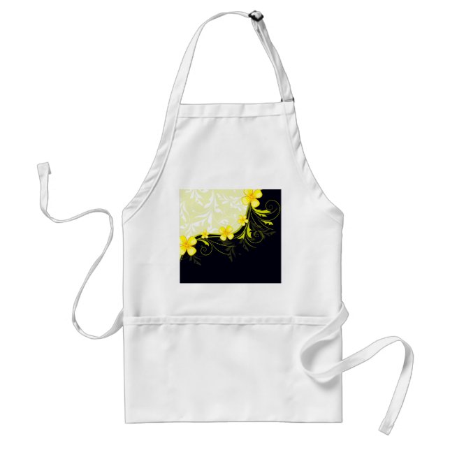 Elegant Yellow Floral Damask Adult Apron (Front)