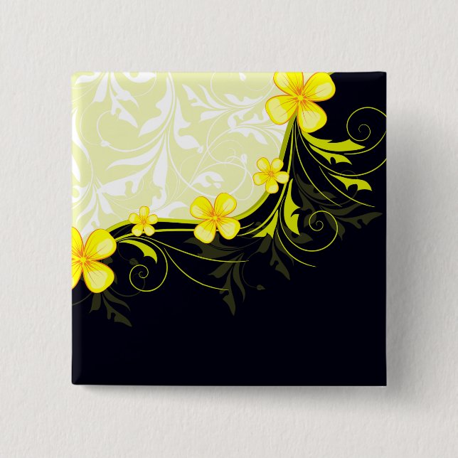 Elegant Yellow Floral Damask Button (Front)