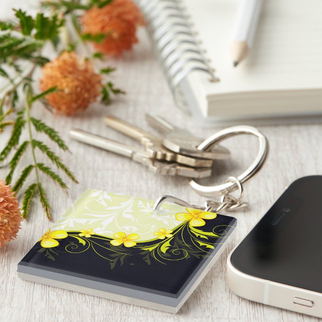 Elegant Yellow Floral Damask Keychain (Creator Uploaded)
