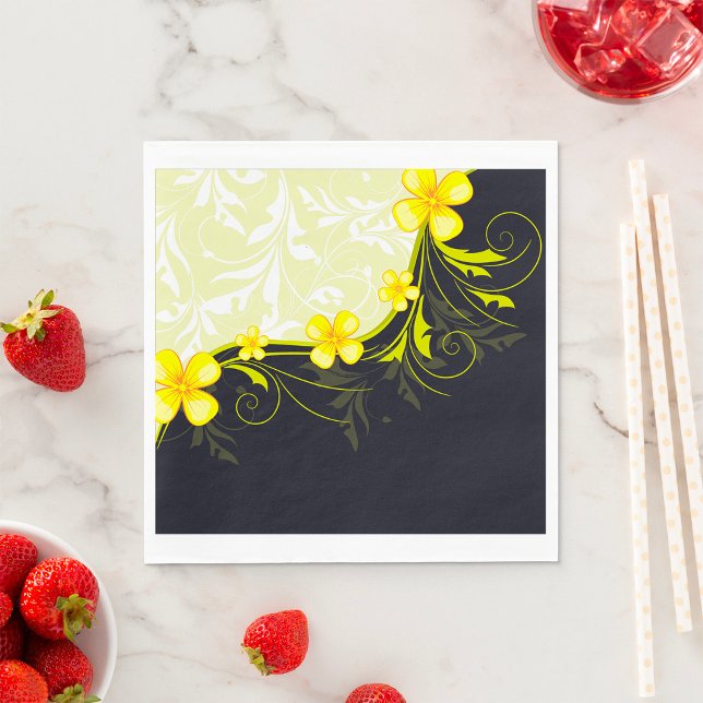 Elegant Yellow Floral Damask Napkins (Creator Uploaded)