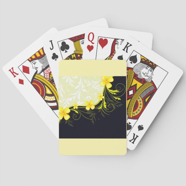 Elegant Yellow Floral Damask Poker Cards (Back)