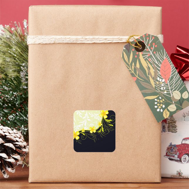 Elegant Yellow Floral Damask Square Sticker (Creator Uploaded)