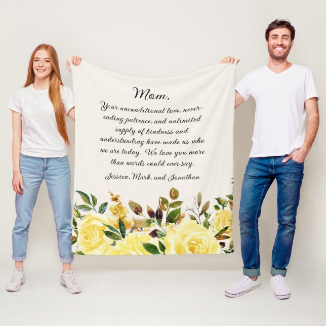 Elegant Yellow Floral Mother Mom We Love You Fleece Blanket (In Situ)
