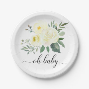 Elegant Yellow Floral Oh Baby Shower Plate