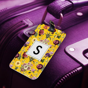 Elegant yellow Floral pattern monogram Luggage Tag