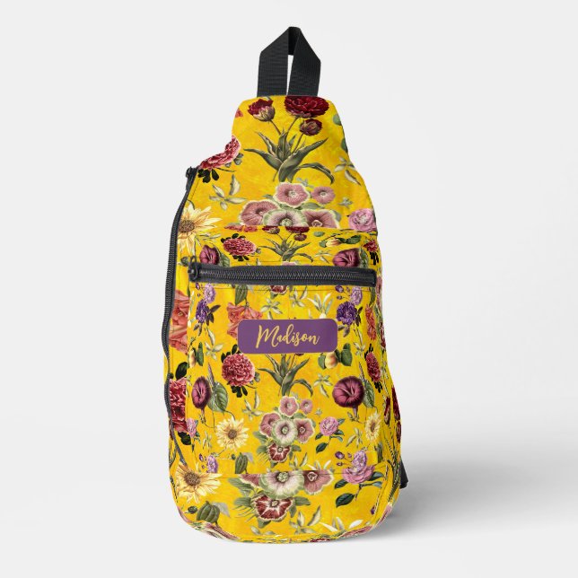 Elegant yellow Floral pattern monogram Printed Sling Bag (Front)