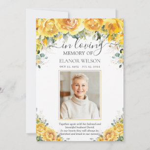 Elegant Yellow Floral Photo Funeral Memorial Thank You Card