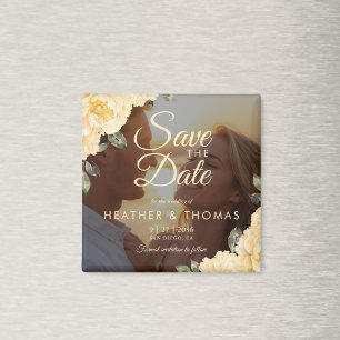 Elegant Yellow Floral Photo Save The Date Magnet