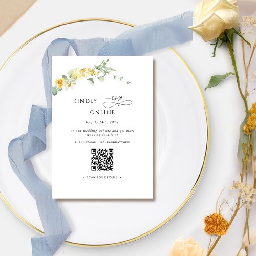 Elegant  Yellow Floral  RSVP Online QR Code  Enclosure Card