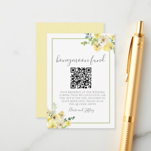 Elegant Yellow Floral Sage Green Honeymoon Fund Enclosure Card