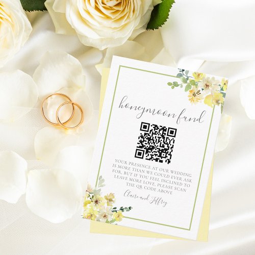 Elegant Yellow Floral Sage Green Honeymoon Fund Enclosure Card