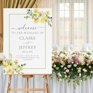 Elegant Yellow Floral Sage Green Summer Wedding Foam Board