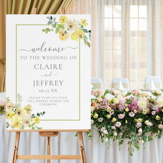 Elegant Yellow Floral Sage Green Summer Wedding Foam Board (Creator Uploaded)