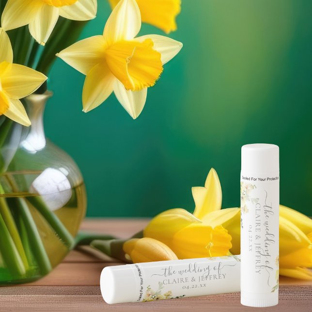Elegant Yellow Floral Sage Green Wedding Favor Lip Balm (Creator Uploaded)