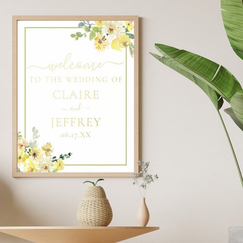 Elegant Yellow Floral Sage Green Wedding Gold Foil Prints